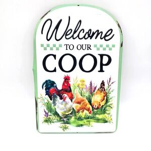 Open Road Brands Metal Sign Home Decor Green Welcome To Our Coop Chicken 11x7.5